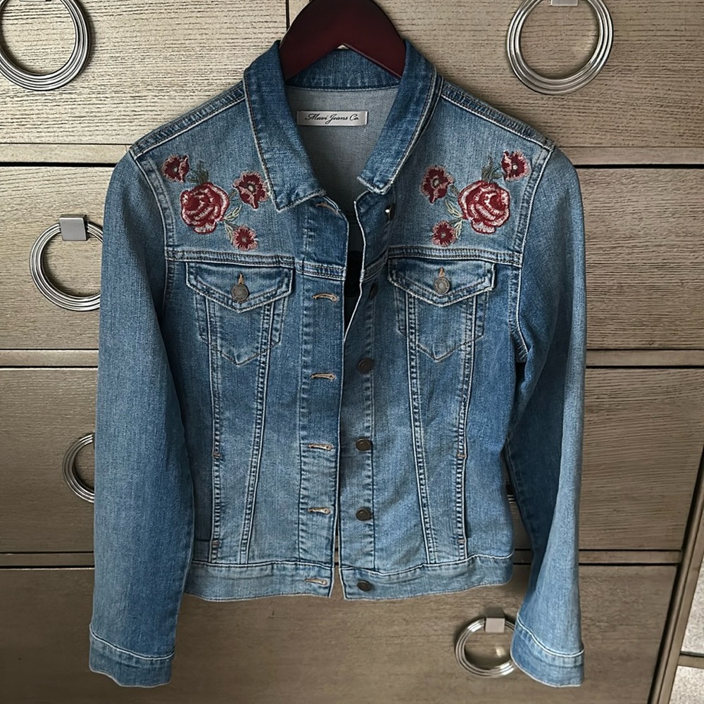 Mavi Jeans Rose Embroidered Denim Jacket (NWOT) - Picture 2 of 8